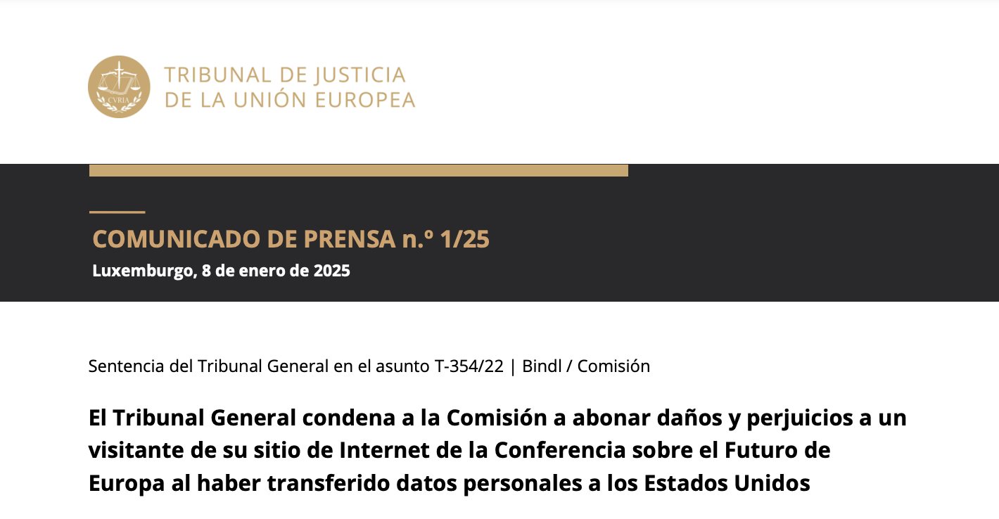 TJUE: Condena a la Comisión Europea por transferir datos personales a Estados Unidos a través de su servicio de autenticación